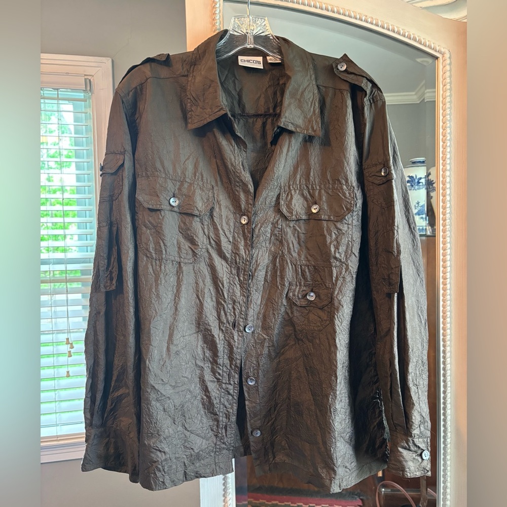 Chico's Women Brown Crush Silk Blouse size 1